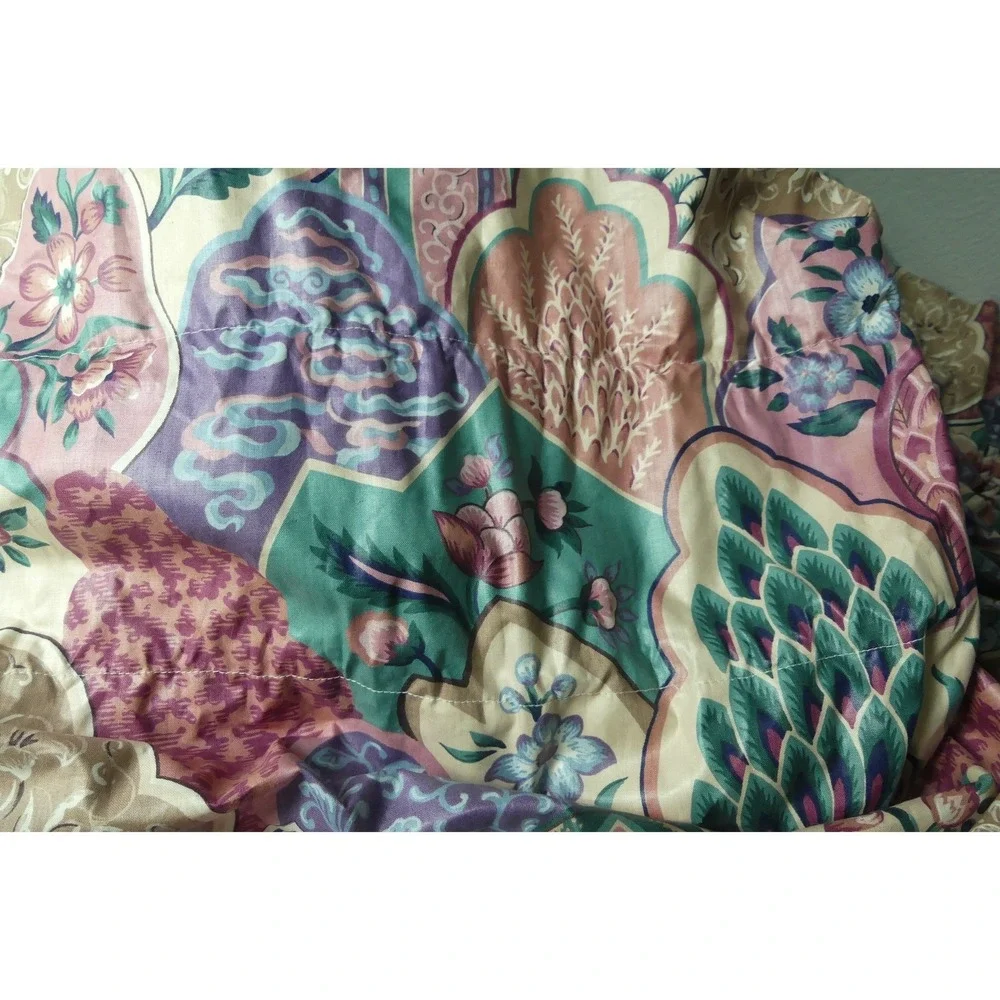Vtg 80's Gathered Floral Balloon Valance Ruffled Stripe Scalloped 146